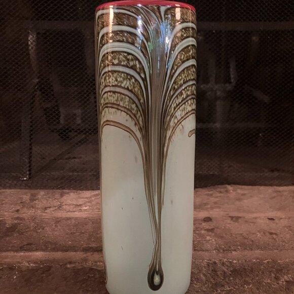 Tall Blue/Brown Signed Henry LevineArt Glass VASE (10.75"Hgt x 3.25"Dia) - Picture 1 of 5